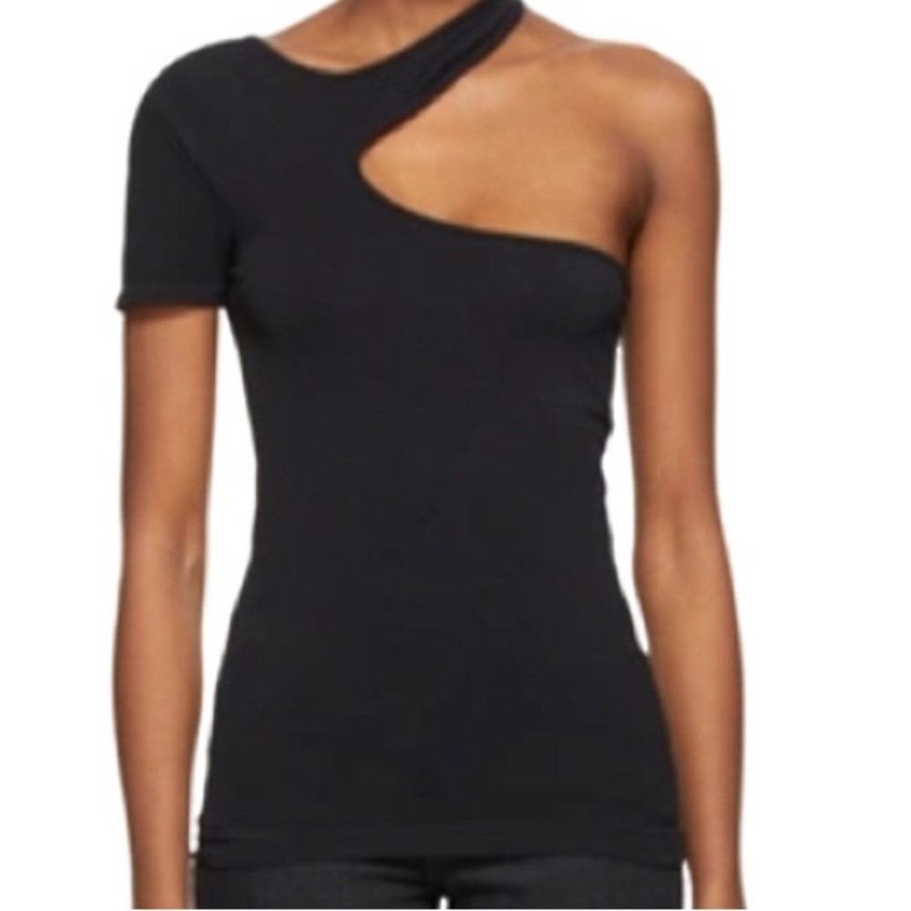 NWT Helmut Lang Black One Shoulder Cutout Stretch-Jersey Top - Sz M/L